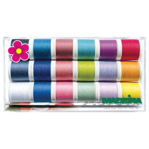 Zestaw poliestrowych nici do szycia Madeira Aerofil (18 szpulek po 400 metrów)