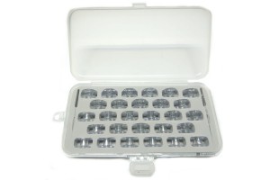 Szpulki soczewkowe w pudełku  Łucznik i Singer - 28 szt