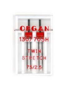Igły Organ podwójne do stretchu o grubości 75 i rozstawie 2,5 mm -  2 szt