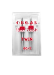 Igły Organ podwójne do tkanin o grubości 80 i rozstawie 2 mm - 2 szt
